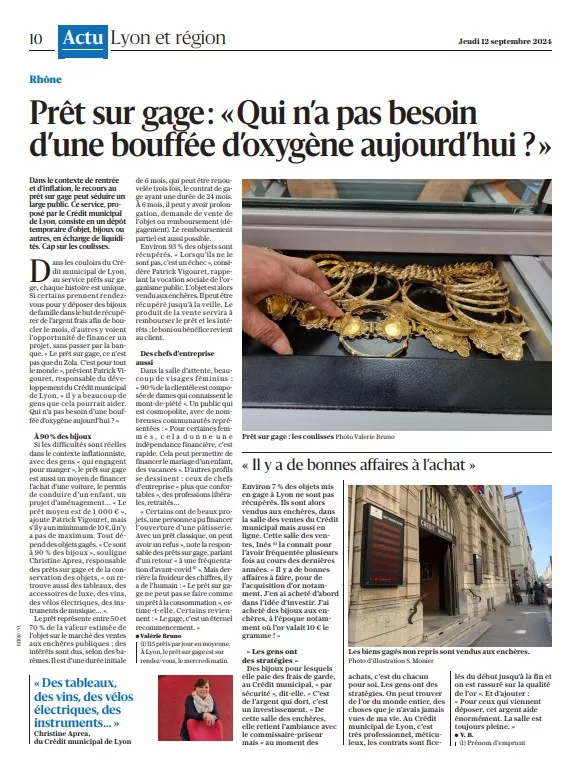 Article de presse septembre 2024 Credit Municipal de Lyon Article de presse septembre 2024 Credit Municipal de Lyon
