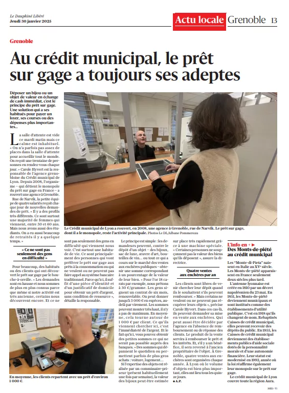 article de presse Credit Municipal Lyon le dauphine 2025 article de presse Credit Municipal Lyon le dauphine 2025